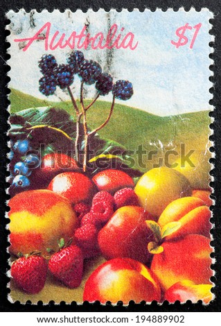AUSTRALIA - CIRCA 1987:A Cancelled postage stamp from Australia illustrating Australian Fruit, issued in 1987.