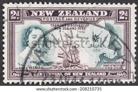 NEW ZEALAND - CIRCA 1940: A Cancelled postage stamp from New Zealand illustrating New Zealand Centennial, issued in 1940.