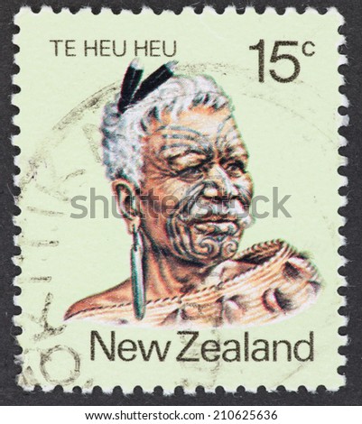 NEW ZEALAND - CIRCA 1980: A Cancelled postage stamp from New Zealand illustrating Te Heu Heu Tukino IV, issued in 1980.