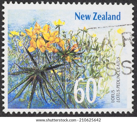 NEW ZEALAND - CIRCA 1989: A Cancelled postage stamp from New Zealand illustrating Lotus Flowers, issued in 1989.