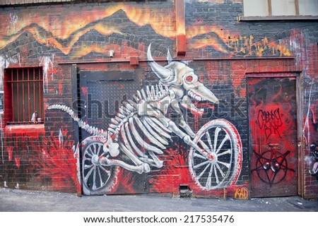 MELBOURNE, AUSTRALIA - AUGUST 31ST, 2014: Street art by unidentified artist. Melbourne local councils recognise the importance of street art in creating a vibrant city.