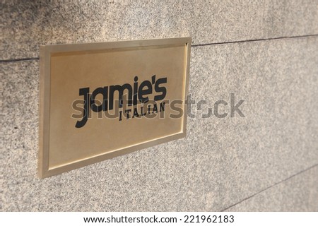 Adelaide, Australia - October 05 2014: Jamie's Italian sign on a building exterior. A restaurant chain owned by renowned chef Jamie Oliver which has recently opened in Adelaide, South Australia.