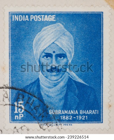 INDIA - CIRCA 1960: A Cancelled postage stamp from India illustrating Subramania Bharati, issued in 1963.