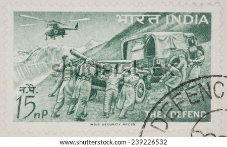 INDIA - CIRCA 1963: A Cancelled postage stamp from India illustrating Indian Armed Forces, issued in 1963.