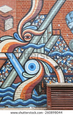 ADELAIDE, AUSTRALIA - March 15 2015: Street art by unidentified artist. Adelaide local councils recognises the importance of street art in creating a vibrant city.