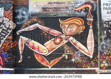 ADELAIDE, AUSTRALIA - October 21 2014: Street art by unidentified artist. Adelaide city council recognises the importance of street art in creating a vibrant city.