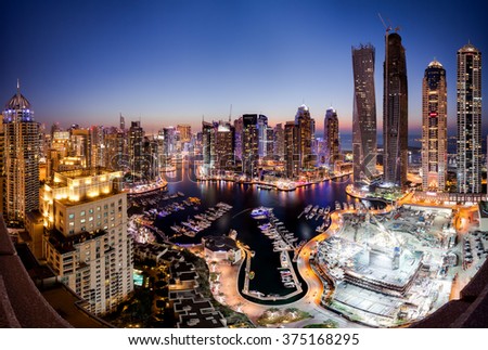 United Arab Emirates, Dubai, 31 December 2015: The most popular view of Dubai Marina.