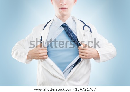 Doctor Being The Superhero, Copy Space On His Chest.