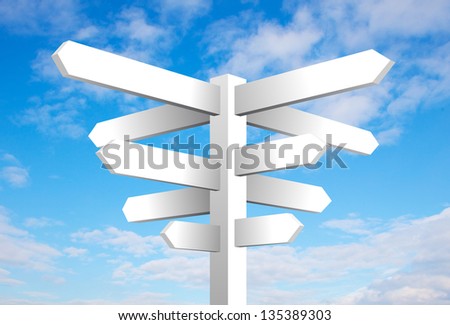 Blank signpost on cloudy blue sky background