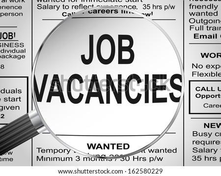Newspaper Clipping. Jobs Vacancies Under Magnifying Glass