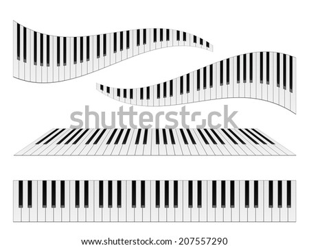 Piano keyboards illustrations. Various angles and views