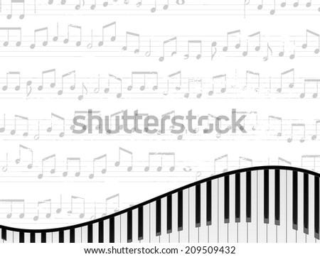 Piano keyboard against faded music sheet background
