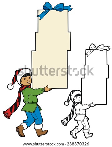 Border of a boy carrying Christmas presents