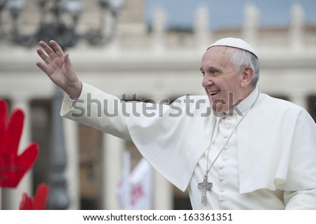 Vatican City - November 13. Pope Francis On The Popemobile Bless Faithful In St. Peter\'S Square On November 13 2013
