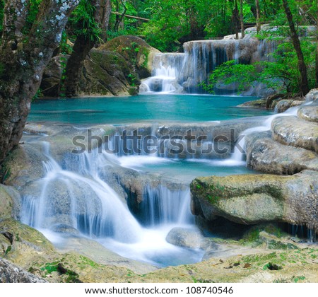Blue stream waterfall in Kanjanaburi Thailand Erawan waterfall Nation Park Blue stream waterfall in Kanjanaburi Thailand Erawan waterfall Nation Park