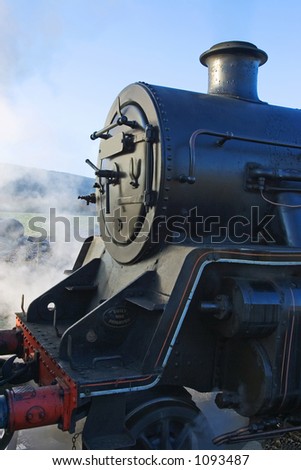 Engine of old steam train at Swanage station near Corfe Castle in Wareham, Dorset