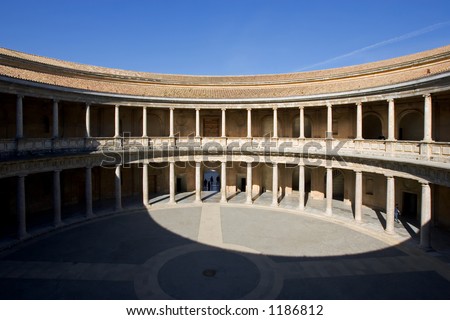 Beautiful arena and architecture of the ancient Alhambra Palace in Granada on the Costa del Sol in Spain