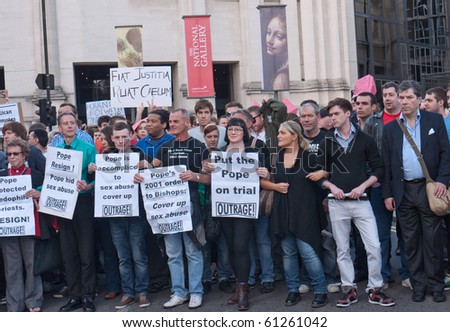 LONDON, UK - SEPTEMBER 18: Protesters March Against The Pope's Visit, Outside The National Gallery