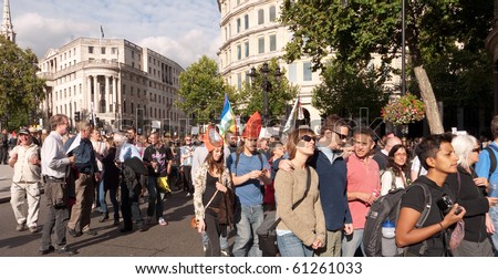 LONDON, UK - SEPTEMBER 18: Protesters March Against The Pope\'s Visit, Trafalgar Square, London, September, 18 2010