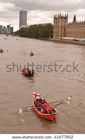 LONDON, UK- SEPTEMBER 25: Boat Crews Racing Past Westminster, In The Annual Great River Race On The Thames. London,September 25, 2010