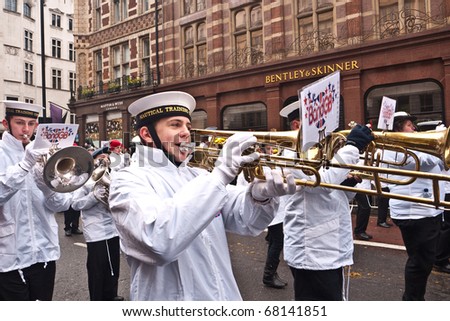 LONDON, UK- JANUARY 1: The GB Nautical Training Corps marching band participate in the Annual New Year\'s Day Parade on January 1, 2011 in London, UK.
