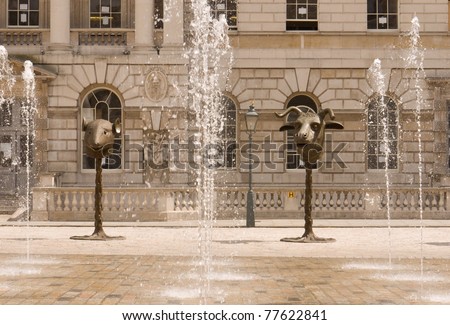 LONDON, UK-MAY 20: View of Ai Weiwei\'s Circle of Animals/Zodiac Heads with the fountains in the Courtyard at Somerset House. May 20, 2011 in London UK. The artist was detained on April 3, 2011 by Chinese authorities.