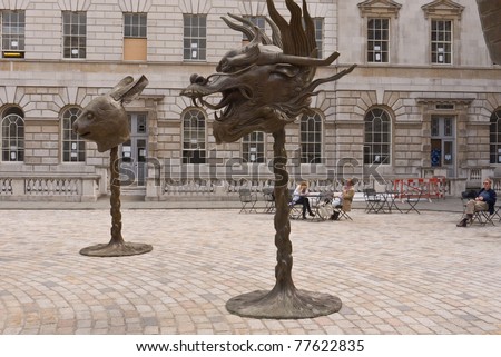 LONDON, UK- MAY 20:  Ai Wiwei\'s latest installation at Somerset House. Called Circle of Animals/Zodiac Heads,the sculptures are based on traditional Chinese designs on May 20,2011 in London UK.The artist was detained on April 3, 2011 by Chinese authoritie