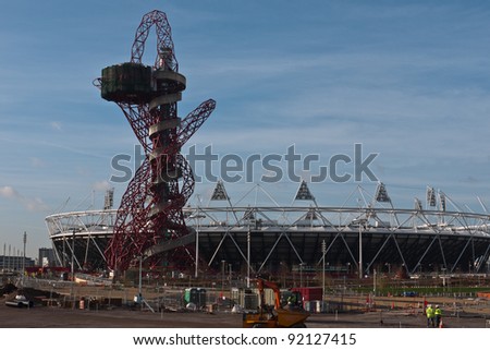 LONDON, UK -JANUARY 6:The Olympic Park with The Orbit Tower and Olympic Stadium  being prepared for The 2012 Olympic Games which will be held in the city of London, June 5, 2010, London, UK