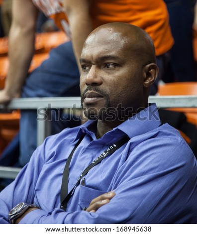 EL PASO, TEXAS -Â?Â? DECEMBER 28.  Tim Hardaway former point guard for the Miami Heat watches the game in the Invitational Tournament on December 28, 2013 in El Paso, Texas.