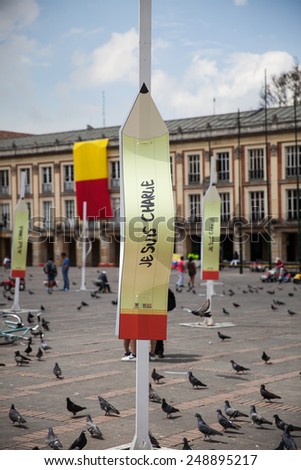 BOGOTA -?? JANUARY 18.  A tribute to the French weekly newspaper Charlie Hebdo in La Candelariaâ??s Plaza on January 18, 2015 in Bogota, Colombia.