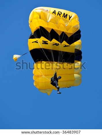 ELLINGTON, CT - SEPT 4: Sky divers compete in the North American Cup, a sky diving accuracy competition, next to the Ellington Airport on September 4, 2009 in Ellington, Connecticut.