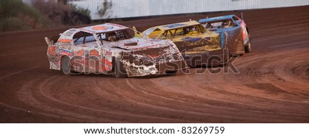 EL PASO, TEXAS – AUG 19: UniFirst Night at El Paso Speedway Park saw the grandstands full as the Late Models worked on rolling the 3/8 mile clay oval smooth on August 19, 2011 in El Paso, Texas.