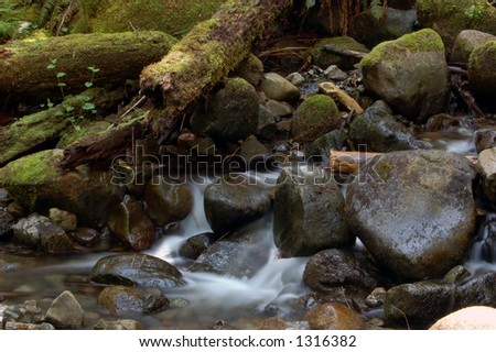Smooth water cascading through rocks