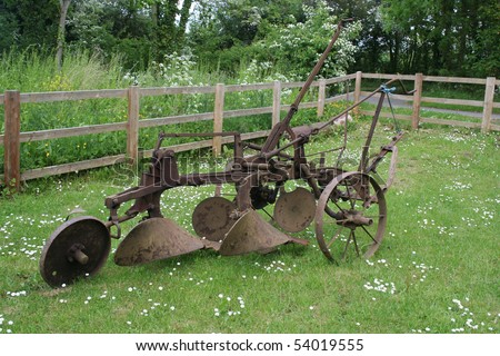 Farm equipment. Old trail plough.