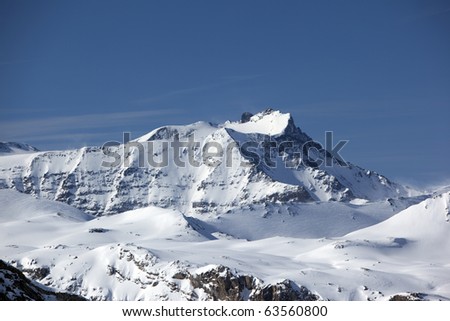 Mountain summit in French Alps covered with snow