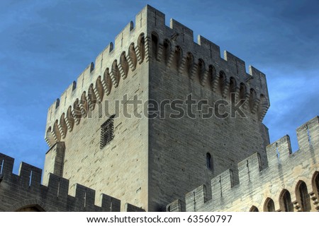 Huge tower with crenellations in a medieval castle