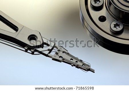 Close up on hard disk drive head