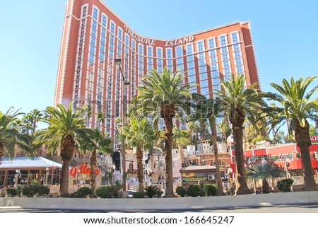 LAS VEGAS, NEVADA, USA - OCTOBER 20 : Treasure Island hotel and casino on October 20, 2013 in Las Vegas,  This Caribbean themed resort has an hotel with 2,884 rooms, and located on  Las Vegas Strip