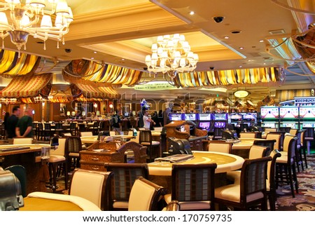 Las Vegas, Nevada, Usa - October 21, 2013 : Casino In Bellagio Hotel In Las Vegas, Bellagio Hotel And Casino Opened In 1998. This Luxury Hotel Owned By Mgm Resorts International