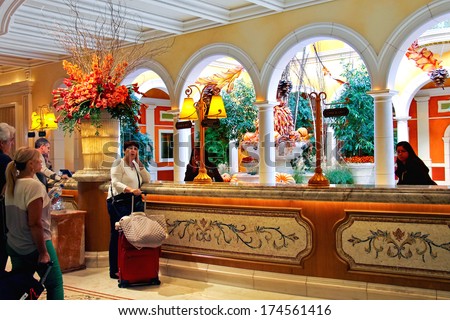 Las Vegas, Nevada, Usa - October 21, 2013 : Lobby In Bellagio Hotel In Las Vegas, Bellagio Hotel And Casino Opened In 1998. This Luxury Hotel Owned By Mgm Resorts International