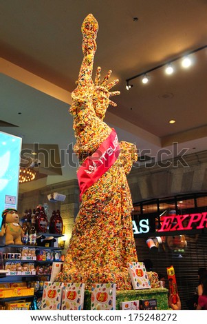 LAS VEGAS, NEVADA, USA - OCTOBER 21, 2013 : Statue of Liberty made of chocolate is in store at New York - New York Hotel and Casino in Las Vegas . The hotel opened in 1997.