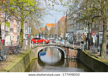 DELFT, THE NETHERLANDS - APRIL 7, 2012 : Canal  in Delft, Holland