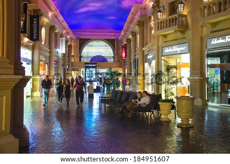 LAS VEGAS, NEVADA, USA - OCTOBER 23, 2013 : Forum shops in Caesar\'s Palace in Las Vegas, Caesar\'s Palace hotel opened in 1966 and has a Roman Empire theme.