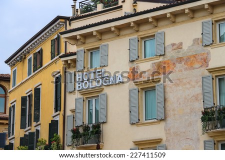 VERONA, ITALY - MAY 7, 2014: Bologna hotels in Verona, Italy
