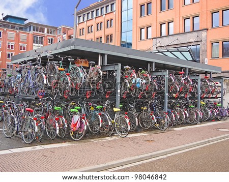 Plenty bicycles at parking lot in