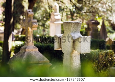 Old crosses at English Cemetery, Lisbon, Portugal