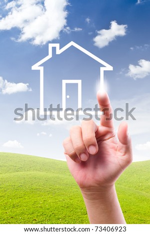 hand drawing house on blue sky