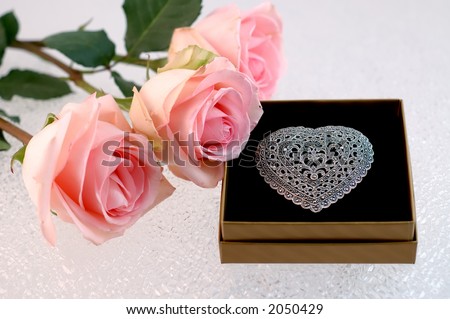 Three pink roses with sterling silver broach