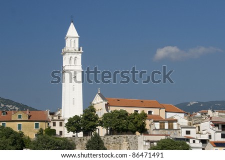 Panoramic view on Novi Vinodolski with the white church tower