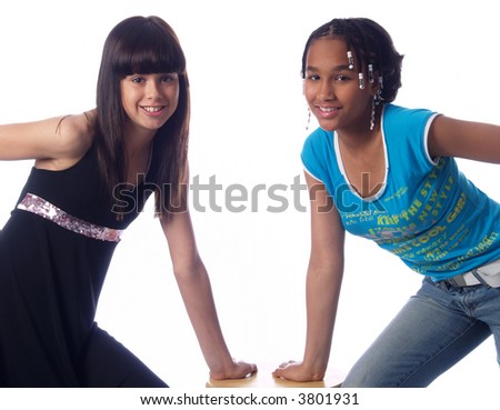 cute backgrounds for girls. stock photo : 2 cute girls with different ethnic ackgrounds